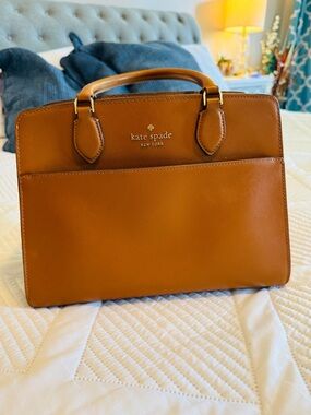 Kate Spade New York Cognac Brown Saffiano Leather Structured Satchel Bag
